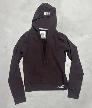 Hollister V-Neck Hoodie Pullover Bella Swan Y2K Aesthetic SZ Medium Brown Top thumbnail 1