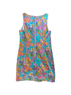 Lilly Pulitzer Turquoise Tropical Print Sleeveless Shift Dress thumbnail 2