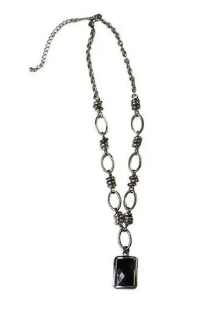 Womens Choker Chain Necklace Silver Tone Black Pendant Adjustable Length Fashio thumbnail 1