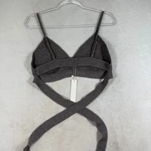 For Love & Lemons Knit Bralette Top Taupe Gray Wrap Tie 2X NEW thumbnail 6