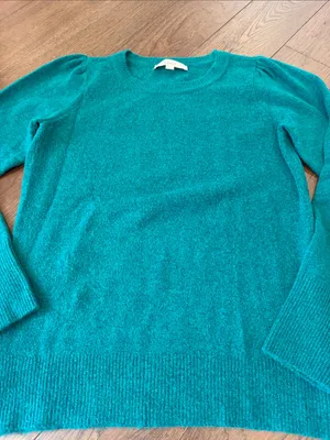 LOFT Green Crewneck Puff Sleeve Sweater Size Small - C54-146 thumbnail 2