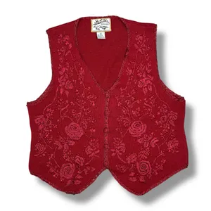 Vintage 90s Heirloom Collectibles Embroidered Beaded Sweater Vest‎ Red Medium thumbnail 11