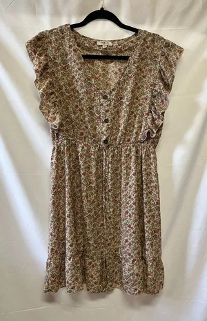 Umgee Floral-Print Flutter Sleeve Dress, Size L thumbnail 1