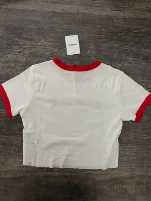 Forever 21 Graphic Cropped White Baby Tee with Red Trim thumbnail 5