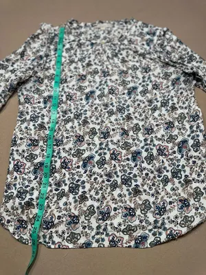 LOFT Cream Floral Ruffle-Neck Long Sleeve Blouse with Blue and Pink Accents thumbnail 4
