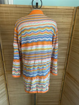 Unbranded colorful stripes open knit crotchet long sleeve sweater dress size M thumbnail 3