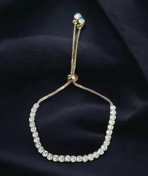 Cubic Zirconia Adjustable Slide Tennis Bracelet Gold thumbnail 1