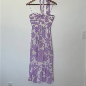 AMUR Selina Floral Halter Midi Dress Lavender White Cutout A-Line Size 4 thumbnail 2