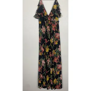 Privacy Please Black Floral Ruffle Maxi Dress Adjustable Straps V-Neck Size S thumbnail 3