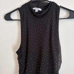 AFRM Black Mesh Mock neck Jeweled Rhinestone Midi Dress Sleeveless Small Ruched‎ thumbnail 2