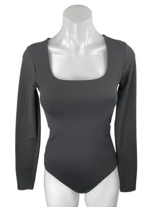 Abercrombie & Fitch Womens Black Square Neck Long Sleeve Bodysuit Shirt Top Sz S thumbnail 1