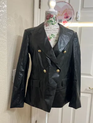 NWOT Michael Kors Faux Leather Double Breasted Blazer Black Size 8 thumbnail 1