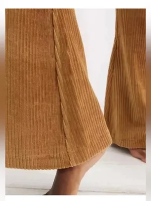 Aerie Groove-On Rib Velour Flare Pant in golden brown thumbnail 3