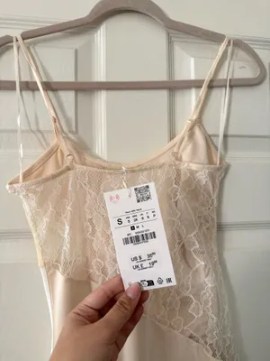 BNWT Zara Cream & White Patchwork Style Lace Trim Asymmetric Camisole thumbnail 10