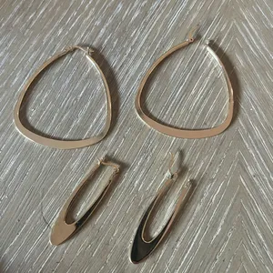 Gold Geometric Hoop Earrings Minimalist Design two sets bundle thumbnail 2
