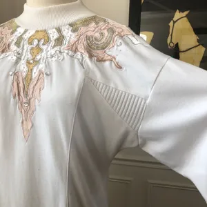Vintage 80s 90s Mock Neck Appliqué Bling Top L thumbnail 7