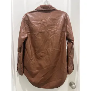 NWT Wilfred Aritzia Cognac The Ganna™ Shirt Jacket Vegan Leather Sz XS thumbnail 8