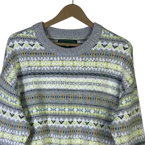 American Eagle Fair Isle Geometric Knit Sweater Grey Yellow Boho Cozy Size M thumbnail 4