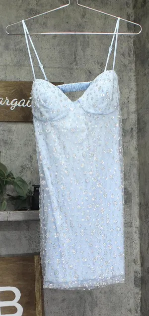 B. Darlin Juniors Sequined Banded Open-Back Bodycon Dress Light Blue 7/8 thumbnail 1