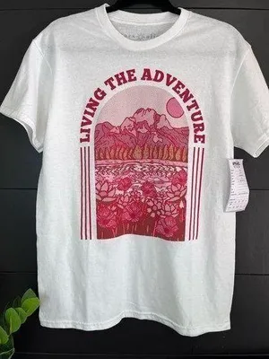 STARS ALIGN “Living The Adventure” 100% Cotton Tee Unisex T-Shirt Adult Sz M NWT thumbnail 1