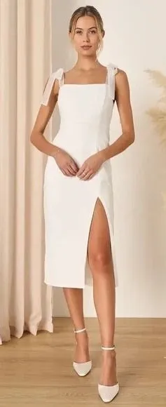 Lulus‎ Romantic Celebration White Tie-Strap Bodycon Midi Dress Size S thumbnail 1