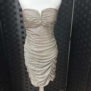 Hailey Adrianna Papell Dress Gold Metallic Ruched Strapless Bodycon Glam Hoco 10 thumbnail 2