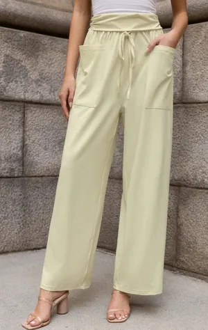 NWT Cupshe Light Yellow Wide Leg Jersey Pants - Size: Small thumbnail 1