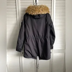 S13 Long Coat Black with Faux Fur Hood Small Parka Winter Snow thumbnail 2