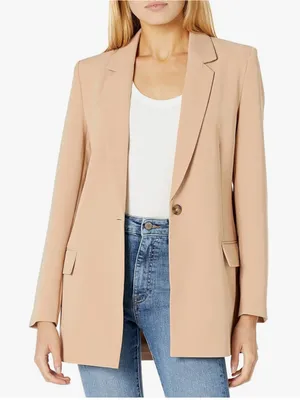 The Drop Blake Long Blazer Women’s Small Praline Tan Single Button Stretch thumbnail 1