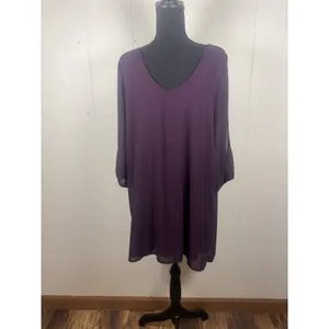 lulus long sleeve knee length dress sheer sleves xl Chiffon Deep Purple thumbnail 2