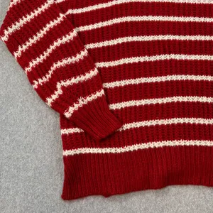 Jodifl Striped Oversize Knit Sweater Women's Large Red/White Crew Neck New thumbnail 2