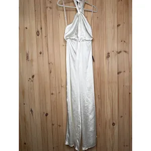 NWT Lulus Adoring Angel Ivory Satin Wide-Leg Halter Jumpsuit Luxurious Soft Sz S thumbnail 6