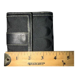 Coach Black Signature Canvas/Leather‎ Compact Flat Wallet thumbnail 9
