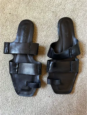 Mango Black Leather Slide Sandals thumbnail 3