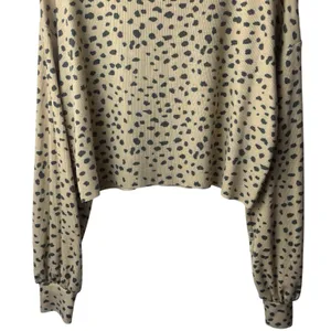 Beach Riot Ava Cropped Sweatshirt Taupe Spot Ribbed Long Sleeve Coastal Chic M thumbnail 4
