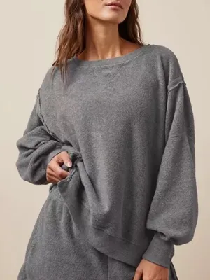 American Eagle Oversized Big Hug Waffle Sweatshirt Size Medium Gray thumbnail 1