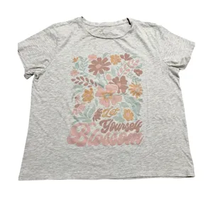 Let Yourself Blossom Floral Graphic T-Shirt‎ Heather Grey Short Sleeve XL thumbnail 1