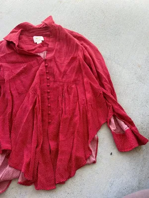 Anthropologie Maeve Matilda Polka Dot Blouse Button‎ Front Red White Size S thumbnail 7