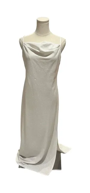 bebe White Sparkly Glitter Cowl Neck Maxi Slip Dress with Slit Size Medium thumbnail 1
