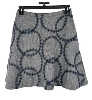 Boden A-Line Circle Embroidery Skirt Blue Gray Wool Blend Twee Mod Retro Size 6 thumbnail 1