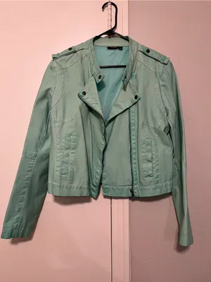 a.n.a Women's Mint Green Moto Biker Jacket Cropped Faux Leather Size L thumbnail 7