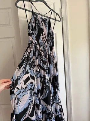 Free People Intimately Tropical Floral Smocked Halter Maxi Dress Black Blue S thumbnail 7
