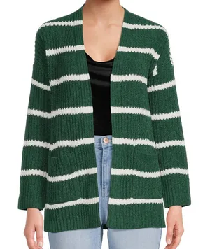 No Boundaries Forest Green and White Striped‎ Cardigan thumbnail 1