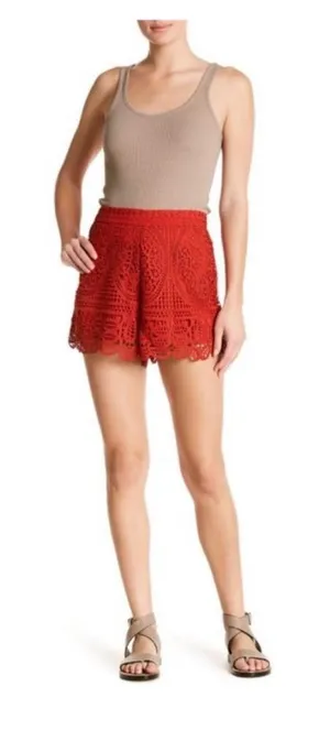 Lovers + Friends Red Lace High Waist Shorts S NWT Eyelet Scallop thumbnail 1