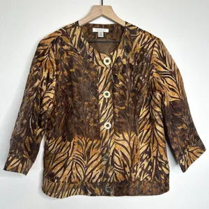 COLDWATER CREEK Size 12 Animal Print Brown Jacket Blazer Tiger Boho City Glam thumbnail 1