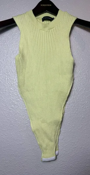 PrettyLittleThing Lime Green Ribbed Mock Neck Sleeveless Bodysuit Size S‎ thumbnail 1