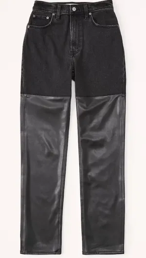 Abercrombie 90s Straight Ultra High Rise Mixed Fabric Faux Leather Jeans Size 26 thumbnail 1