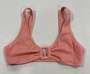 Aerie Real Good Ribbed Bikini Top Pink Scoop Neck Cutout Swimsuit Large thumbnail 1