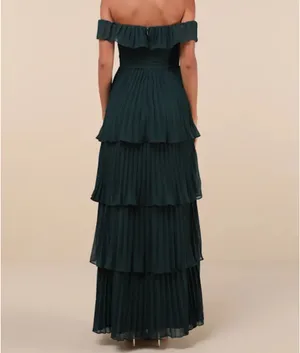 Lulus Emerald Pleated Off-the-Shoulder Maxi Dress thumbnail 2