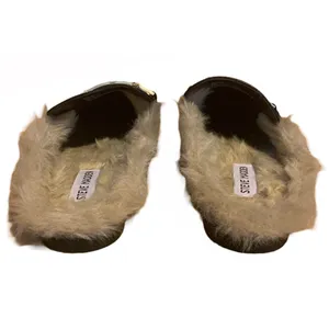 Steve Madden "Khloe” Black Leather With Faux Fur Lining Mule Slides (9) thumbnail 6